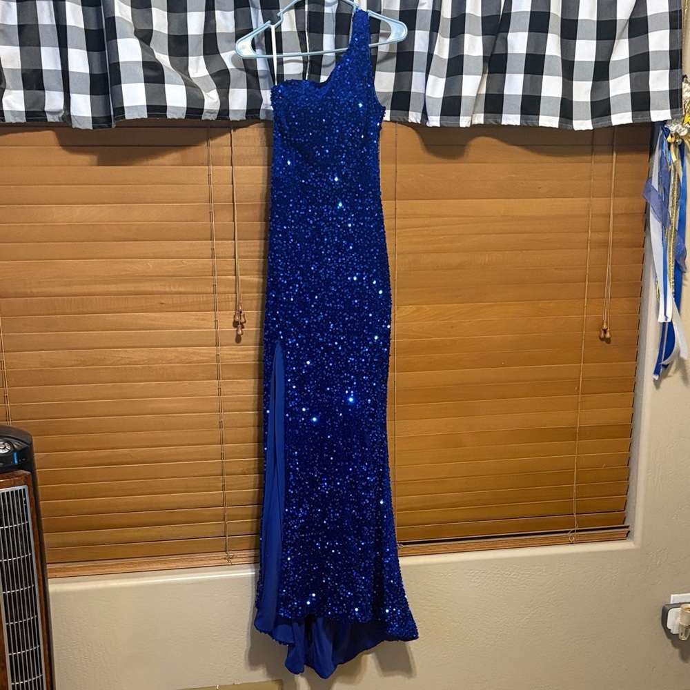 Stunning Blue Sequin One-Shoulder Gown